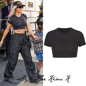 SKIMS FITS EVERYBODY SUPER CROPPED T-SHIRT ONYX XS